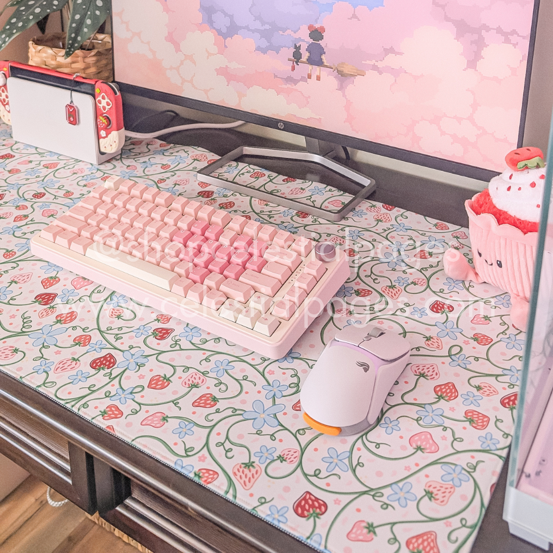 Strawberry Fields PINK Desk Mat for Gaming or PC Setups