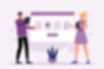 Illustration of two people managing project success through metrics, checklists, and detailed instructions.