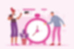 Illustration of two people tracking projects and managing time.