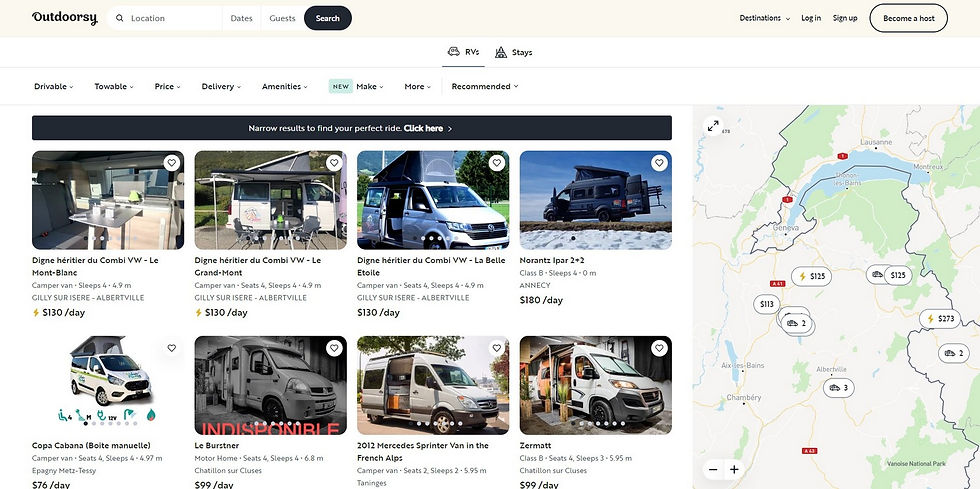 Search dashboard of outdoorsy
