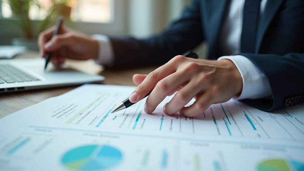 Close-up view of a project manager reviewing a change management plan