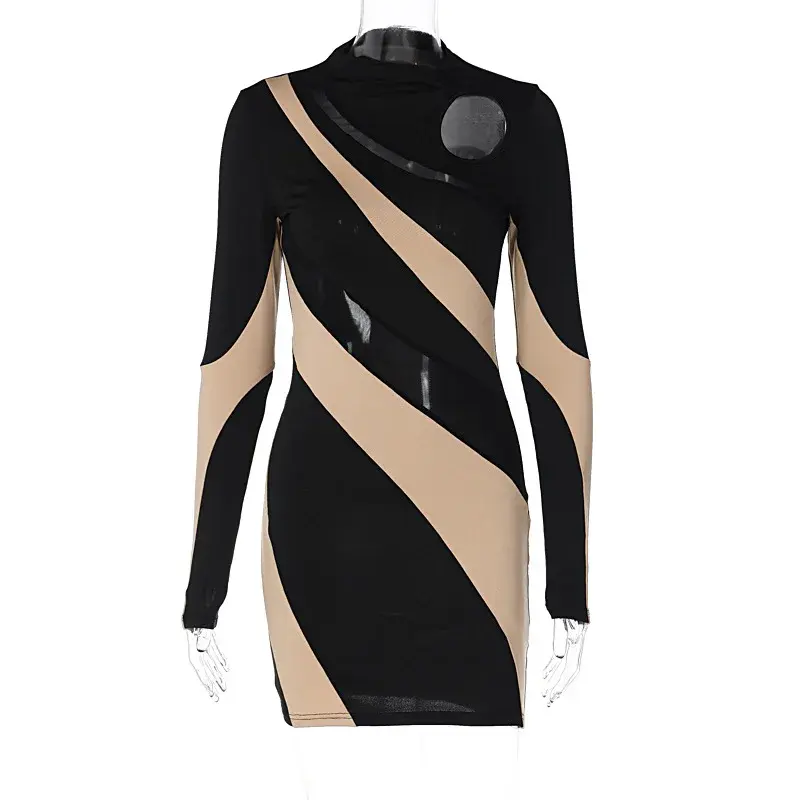 Thumbnail: Cut Out Wrap Bodycon Mini Long Sleeve Party Club Dress Sexy Elegant