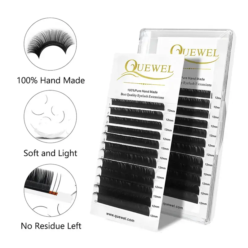 Quewel Eyelash Extension 12 Lines/Tray Silk Cilios Soft Professionals Individual
