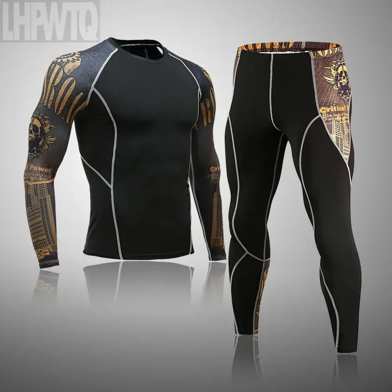 Thumbnail: Men's Thermal Underwear Set MMA Tactics Leggings Solid Color Costume Compress