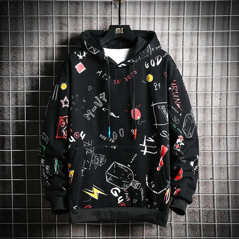 Thumbnail: Hoodies Men Anime Graffiti Sweatshirt Hip Hop Harajuku Streetwear Casual