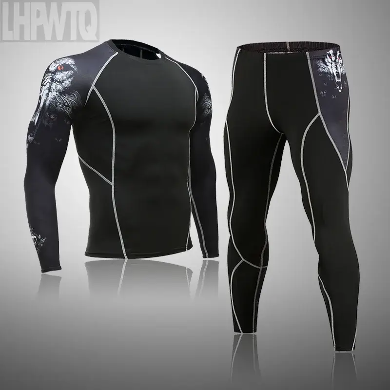Thumbnail: Men's Thermal Underwear Set MMA Tactics Leggings Solid Color Costume Compress