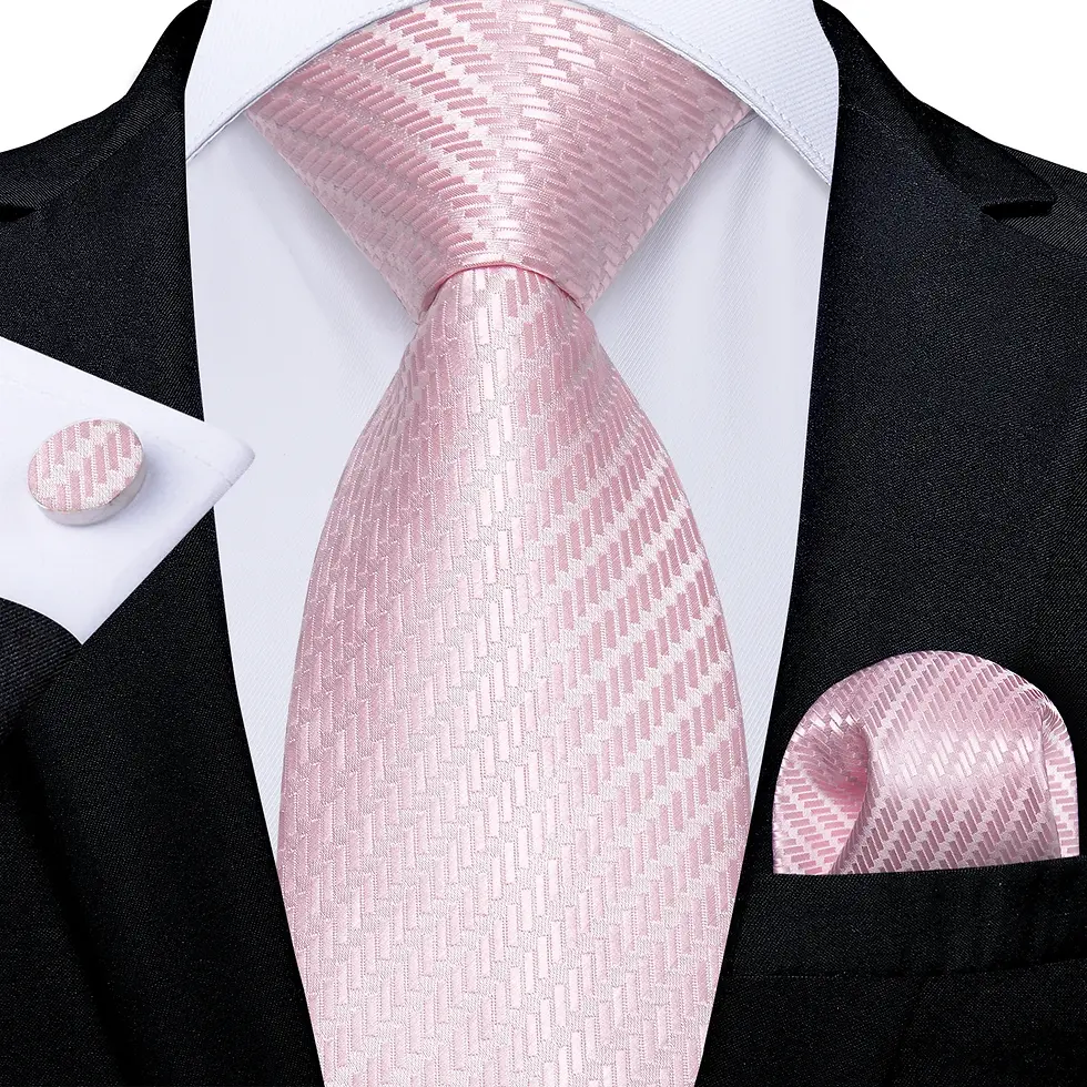 Thumbnail: Men’s Pink Striped Silk Tie Set – 8cm Business Wedding Necktie & Hanky