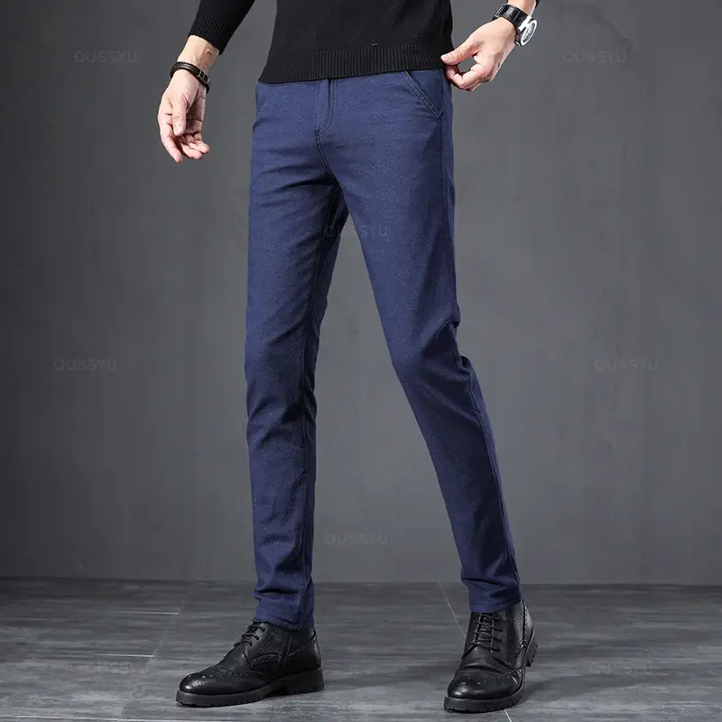 Thumbnail: Men Frosted Fabric Elastic Waist Business Dress Pants