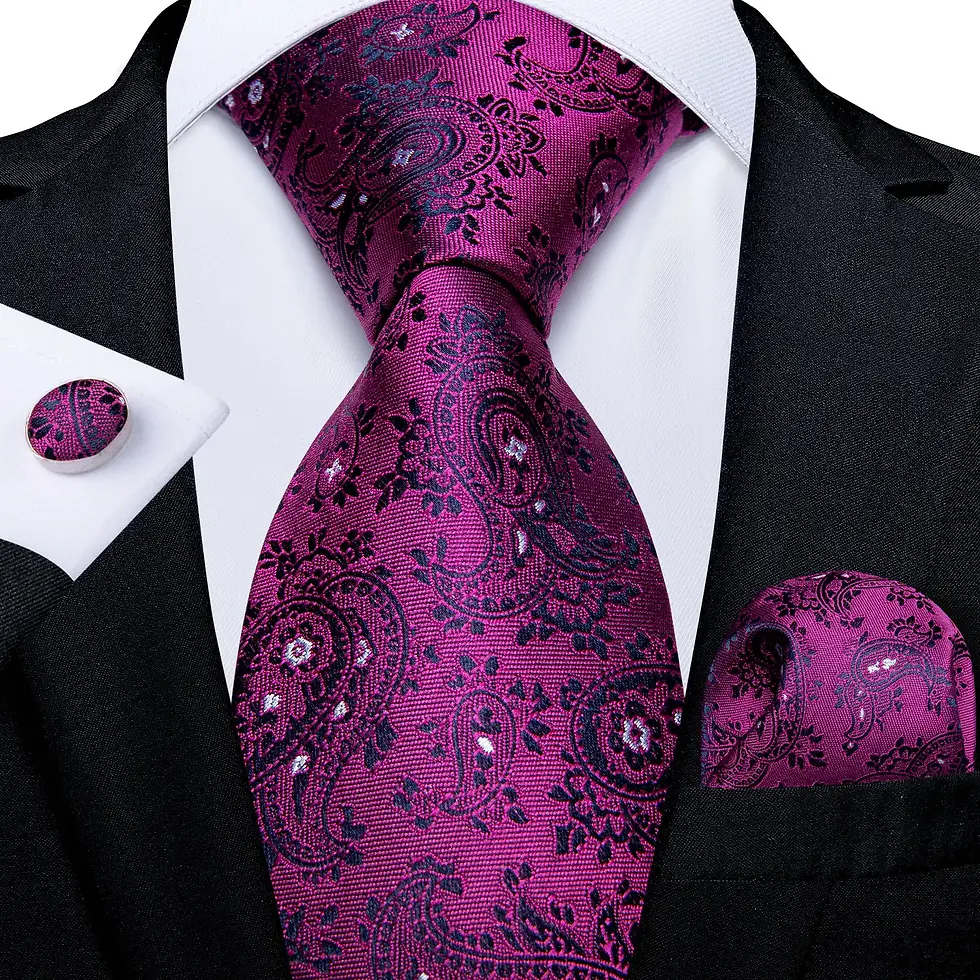 Thumbnail: Men’s Pink Striped Silk Tie Set – 8cm Business Wedding Necktie & Hanky