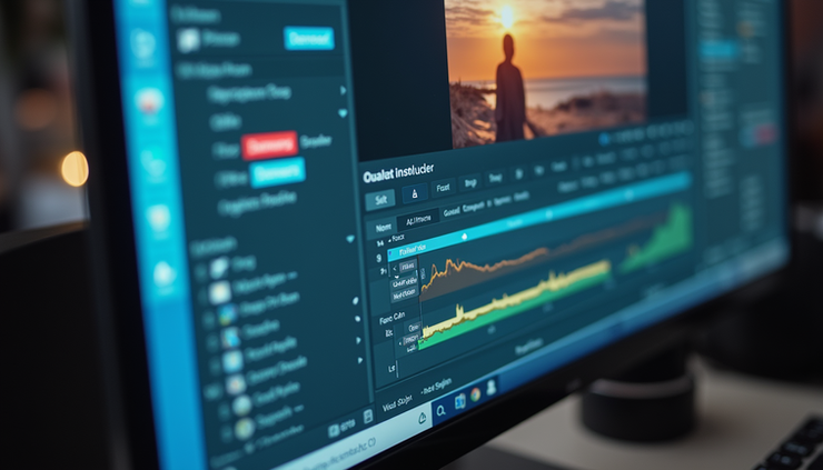 Eye-level view of a computer screen showing BeFunky AI Image Editing Tool interface with a photo being edited