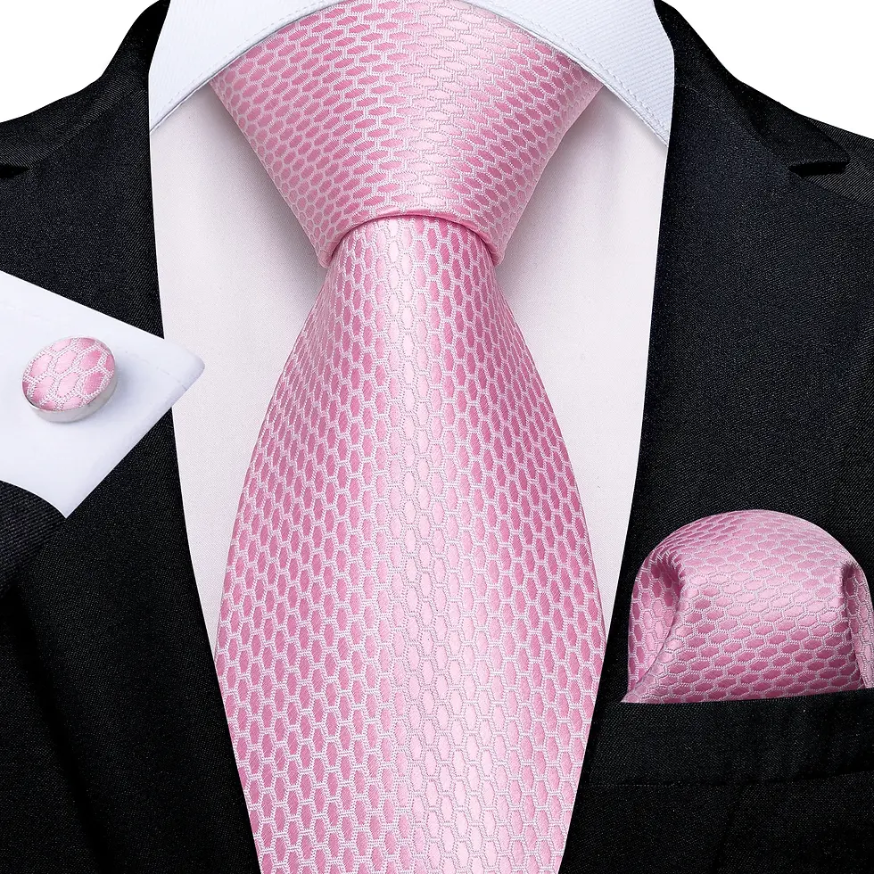 Thumbnail: Men’s Pink Striped Silk Tie Set – 8cm Business Wedding Necktie & Hanky