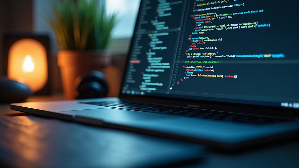 Close-up view of a developer’s desk with a laptop showing AI debugging software