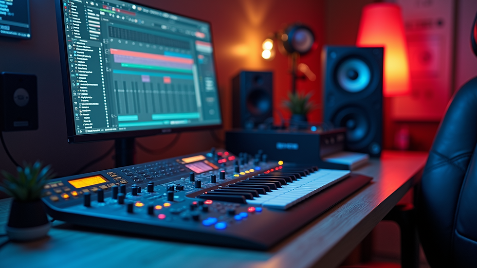 Eye-level view of a digital audio workstation with music production software