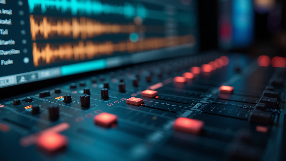 Close-up view of a digital audio workstation interface displaying audio tracks