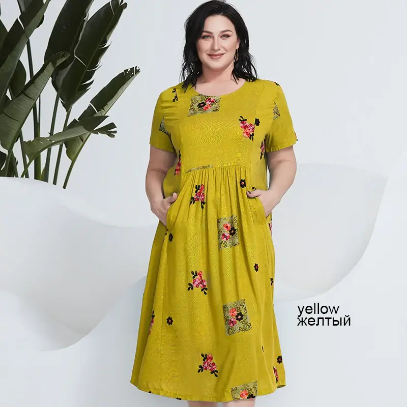 Thumbnail: Women’s Boho Linen Summer Dress with Embroidery and Pockets