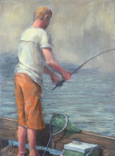 pêche, pêcheur, été, canne à pêche, poisson, été