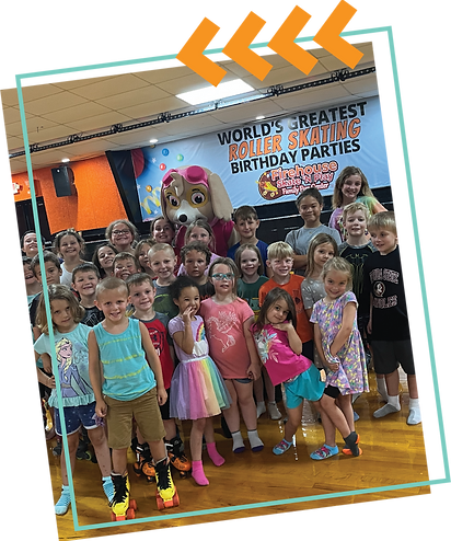 group of kids at roller skating birthday party