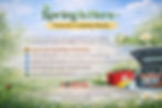 A spring safety checklist surrounded by blue skies with white clouds, daisies, and green gras, and a vehicle with a first aid kit and emergency supplies