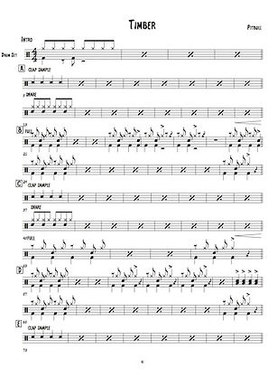 Pitbull-Timber-Drum-Chart-Sheet-Music