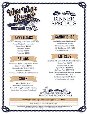 Wild Will's Dinner Specials