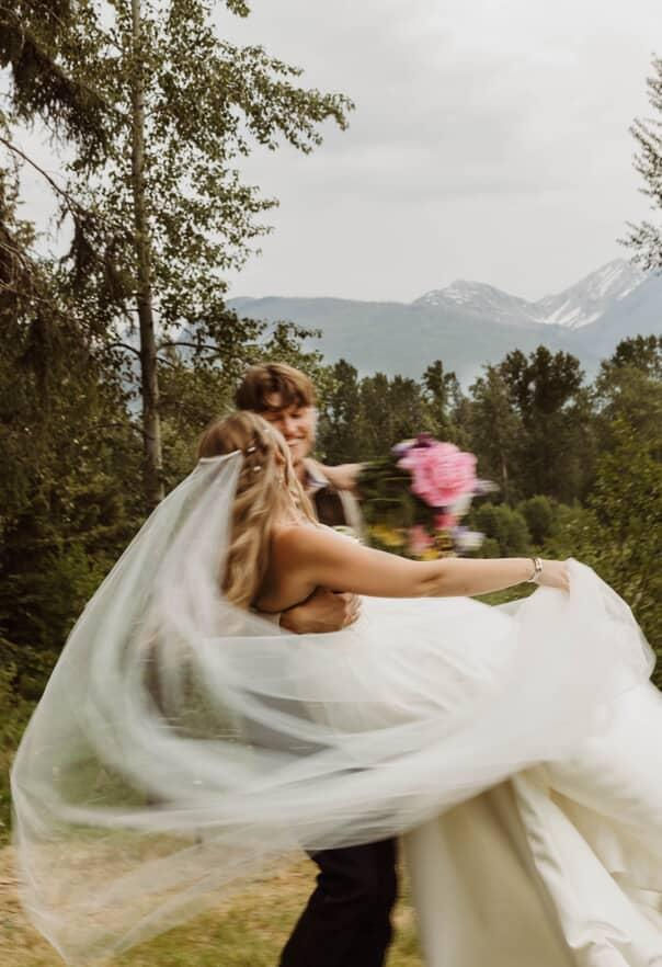 Bride & groom connecting in the mountains of Montana