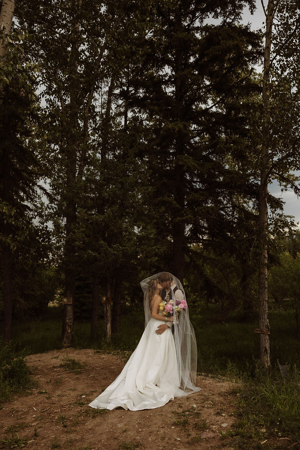 Intimate wedding moment in the forest at wedding venue near Glacier National Park