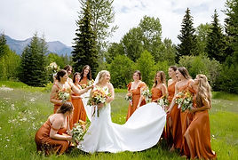Bride and bridal party at western Montana wedding Venue