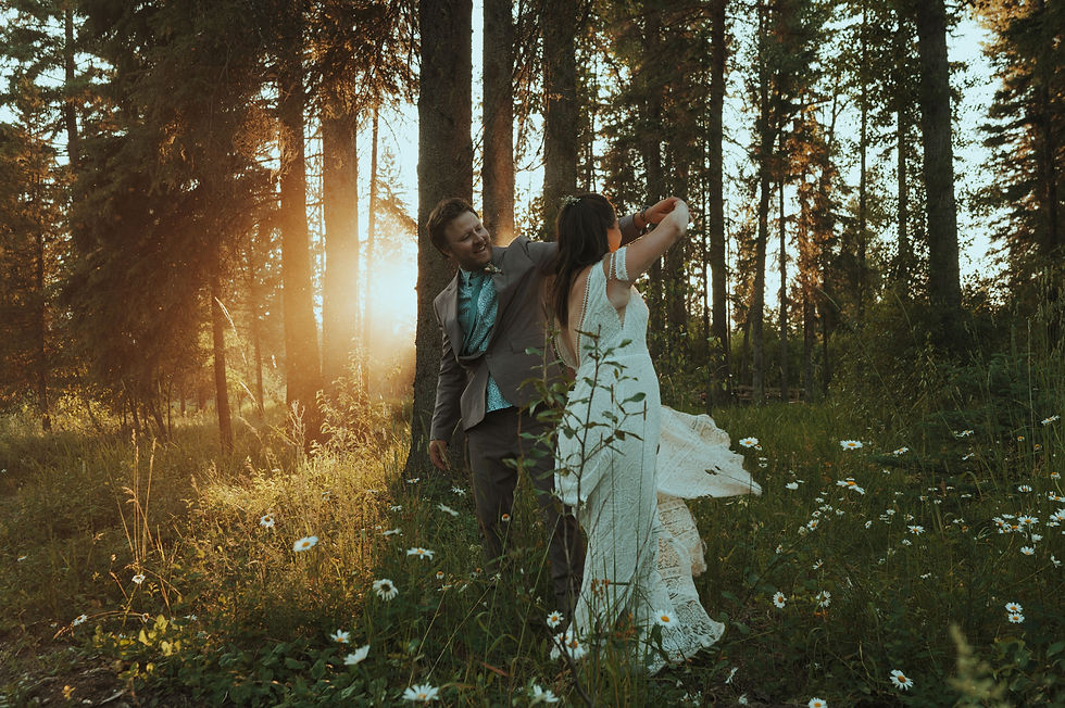 Golden light in the daisies at a private wedding venue near Whitefish, Montana