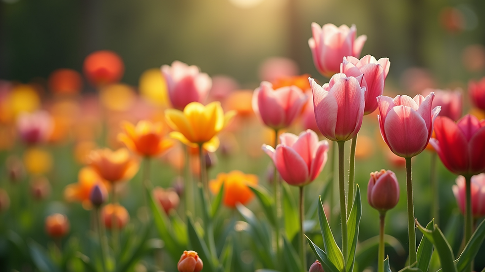 Close-up view of a vibrant flower bed with various blooming plants