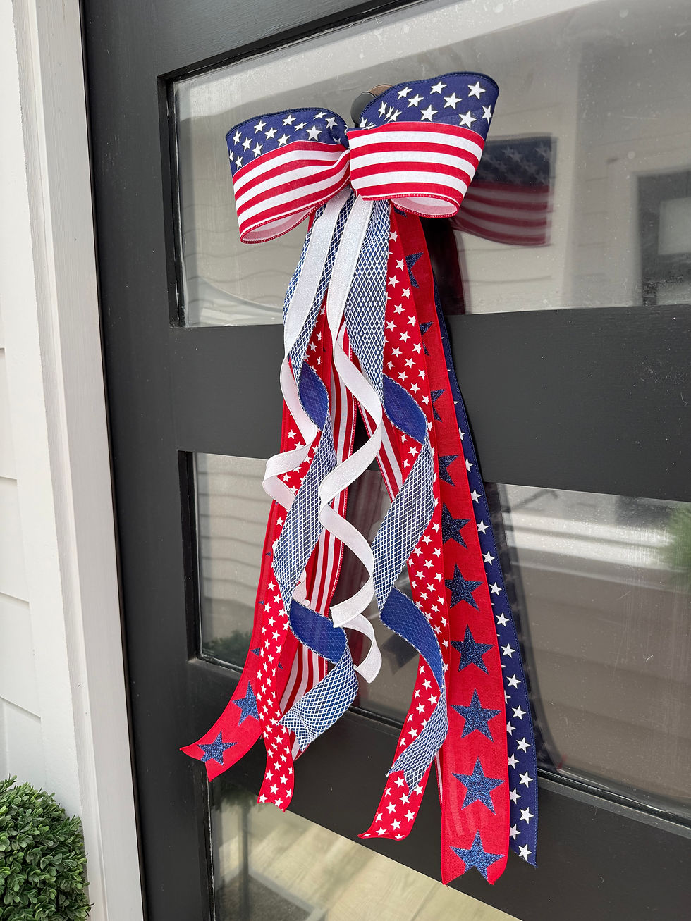 Thumbnail: Patriotic Door Bow & Wreath Accent | Red, White & Blue Ribbon Decor