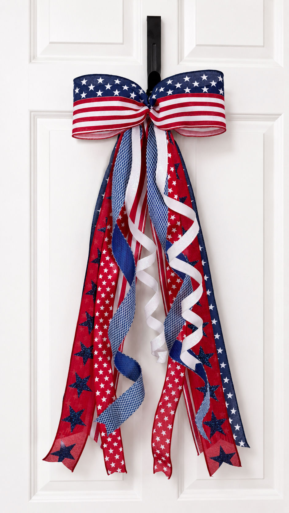 Patriotic Door Bow & Wreath Accent | Red, White & Blue Ribbon Decor