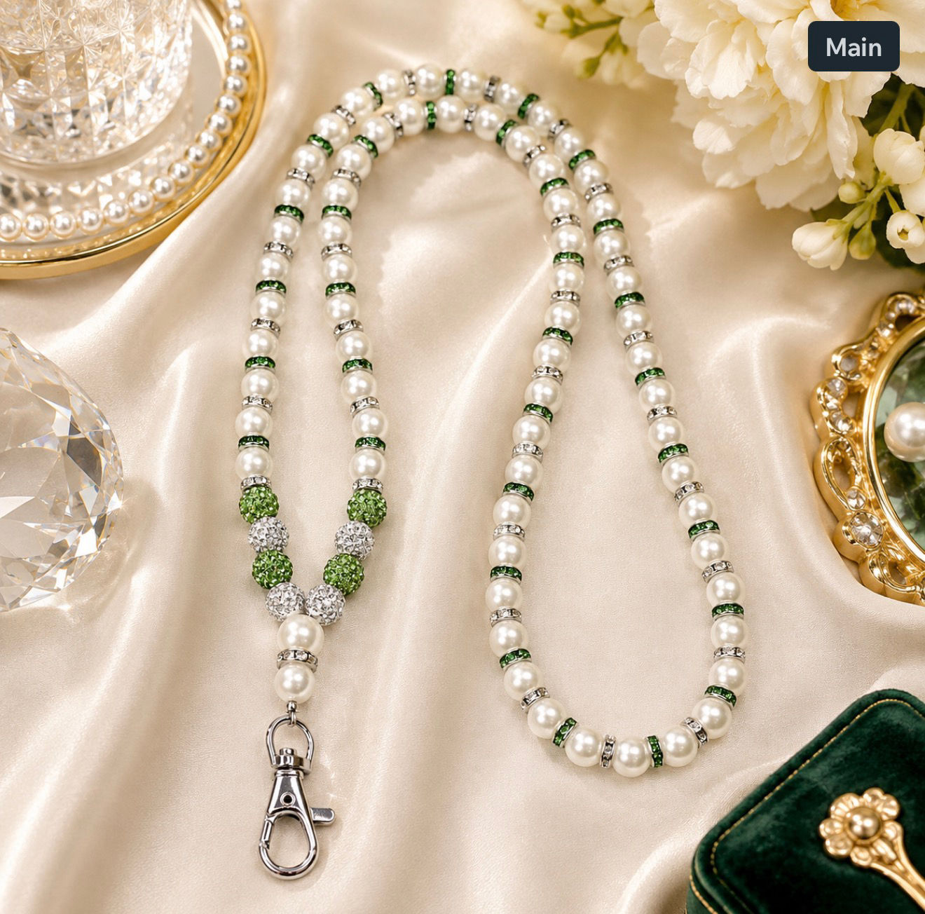 Pearl Bling Lanyard- Green