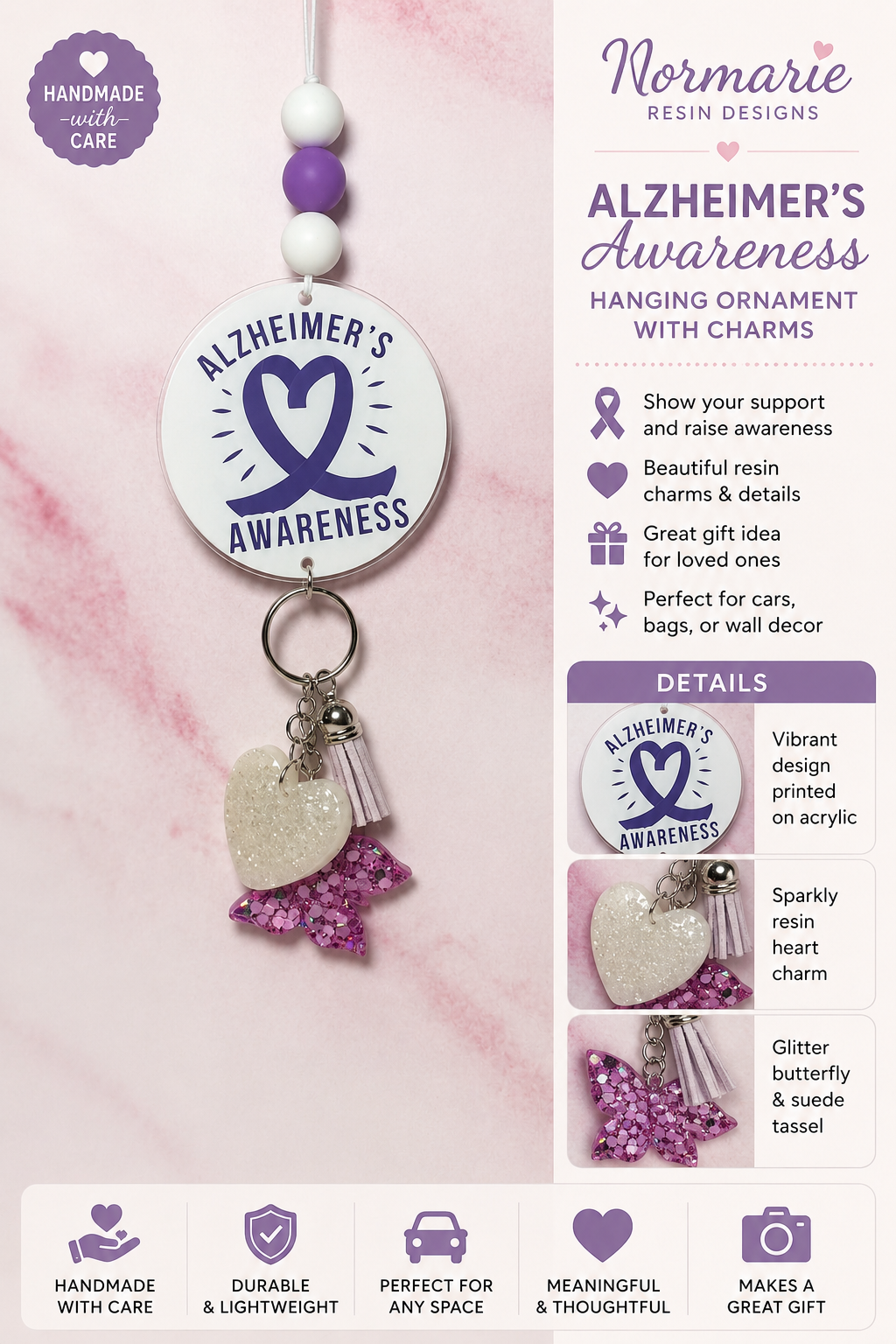 Alzheimer's Awareness Keychain With Charm