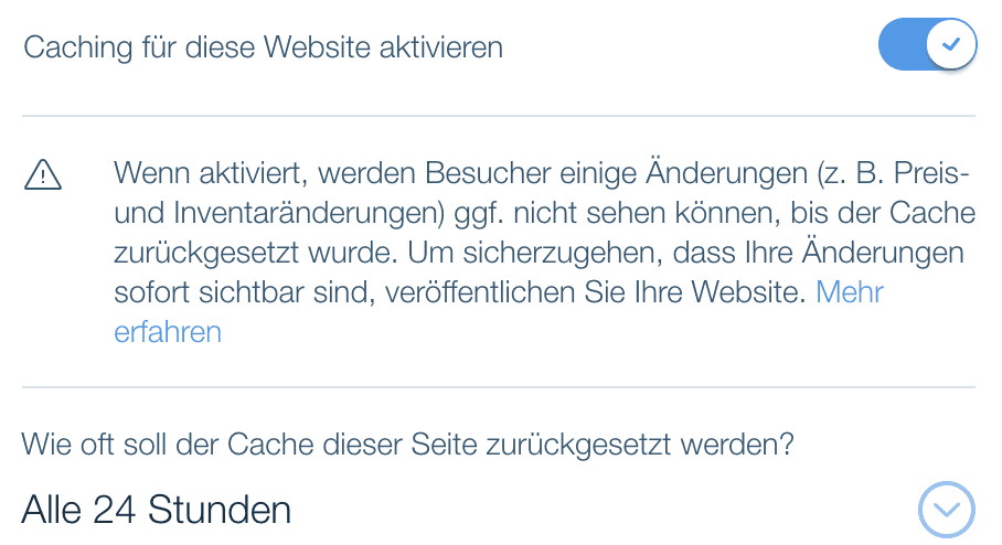 Browser Caching Einstellungen bei Wix