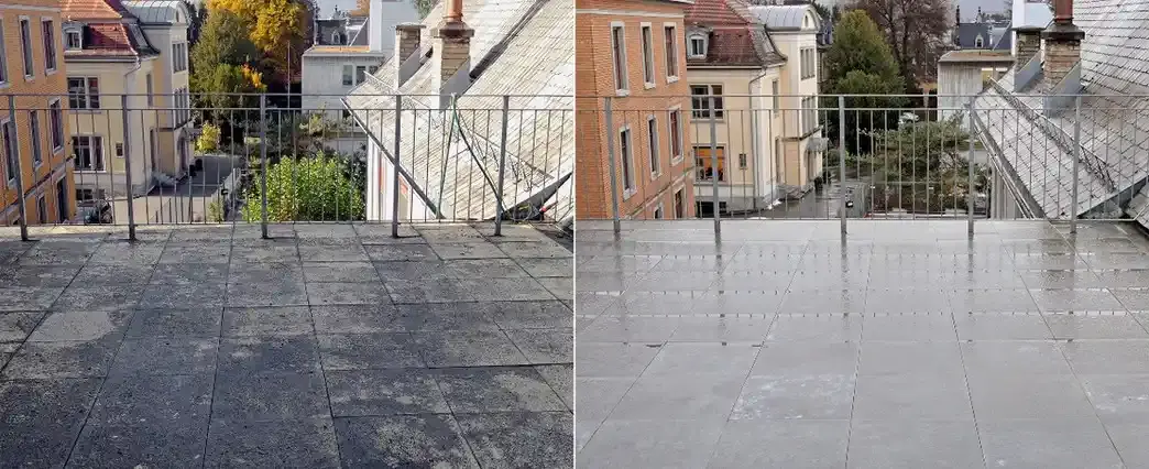 Steinreinigung Entfernung Kalkablagerungen auf Granitplatten