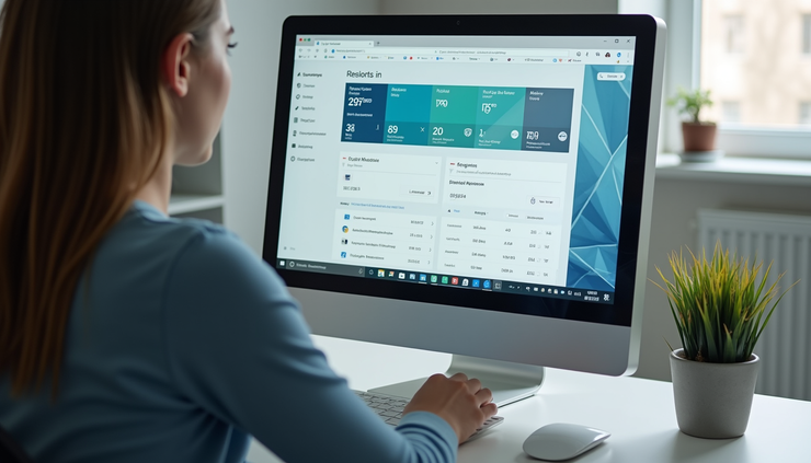 Eye-level view of a computer screen showing Microsoft 365 dashboard with subscription details