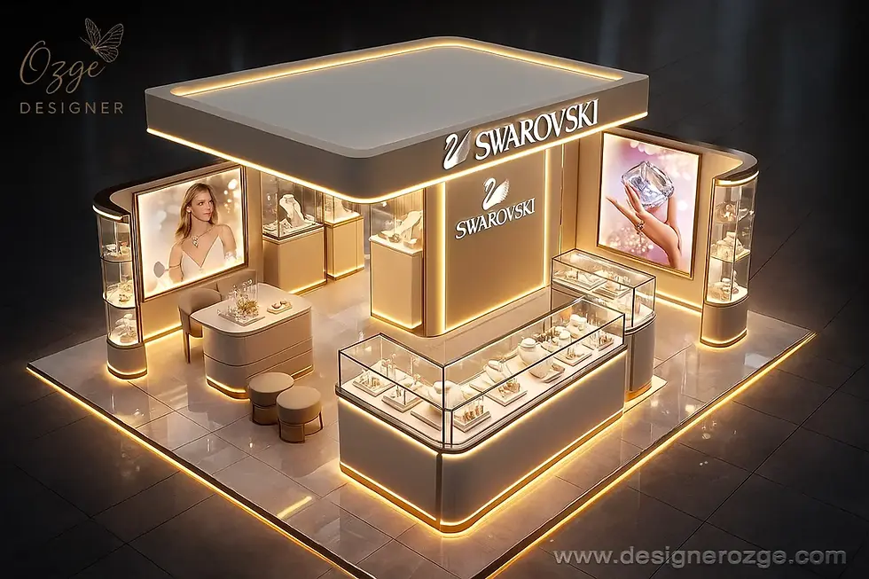 Premium shopping mall stand design, modern 3D exhibition stand and architectural visualization.