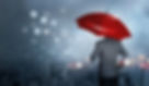 Insurance concept, Businessman holding red umbrella on falling rain with protect with icon