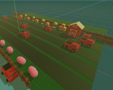 This was a "chicken" frogger style game we made were your objective was to get your chicken to the coop to spawn eggs and then respawn it. Assets were made by me. There's Cars running down 4 roads trying to hit your little chicken, a barn, 4 coops, cherry blossom tree's, and boxes in the scene.