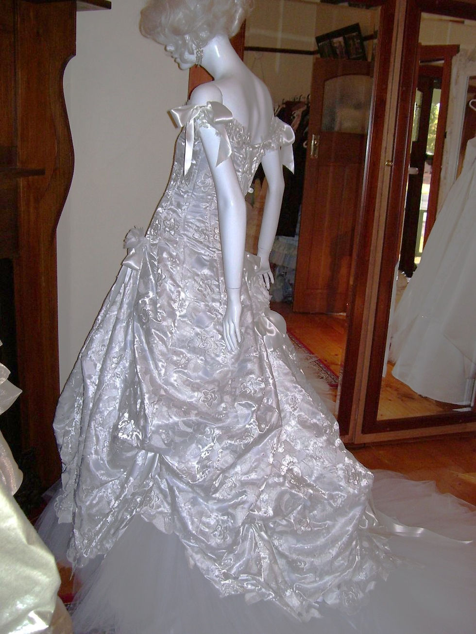 Thumbnail: White cut satin vintage wedding gown & fabric!