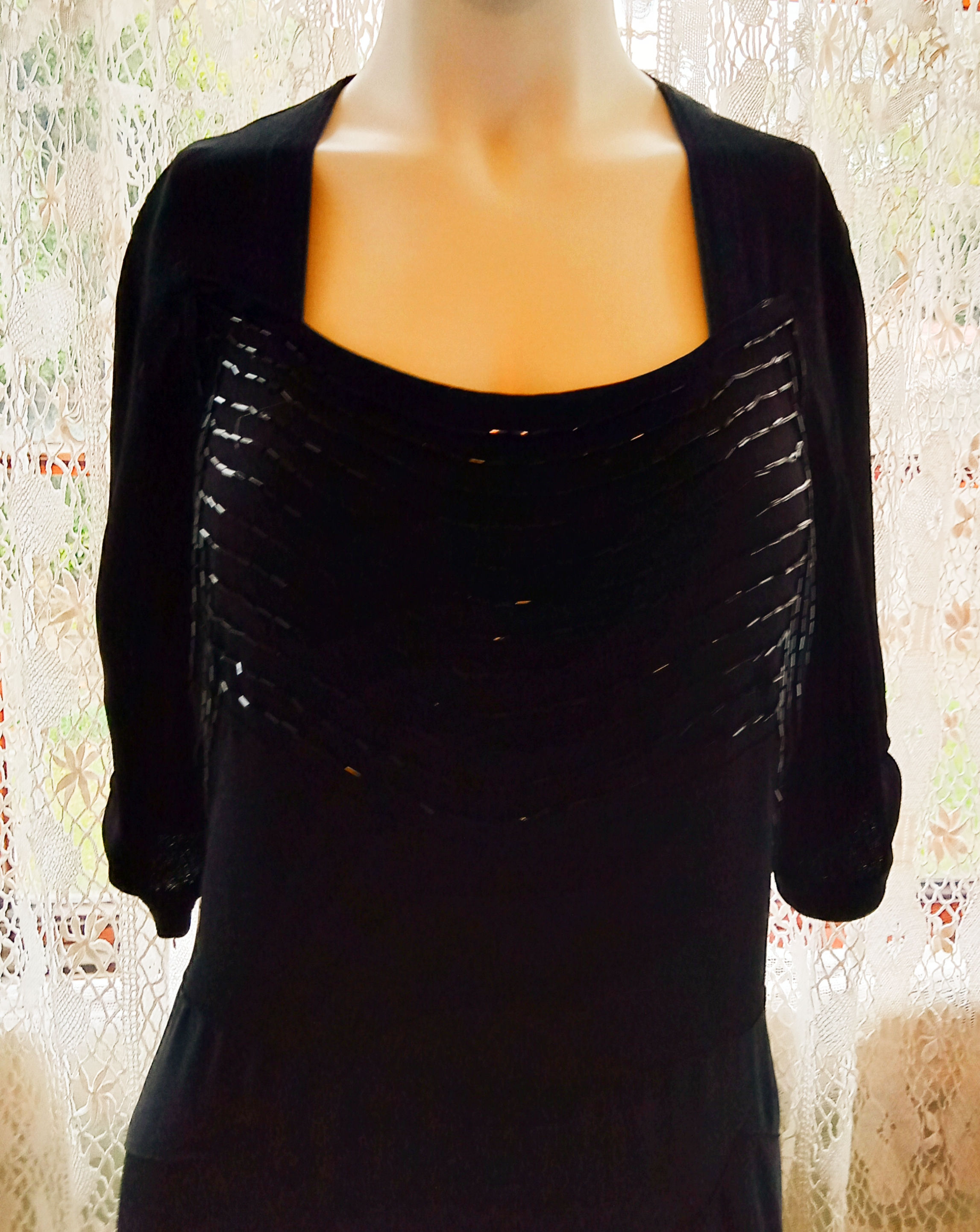 40's/50's ? Beaded Evening Gown - Black Crepe