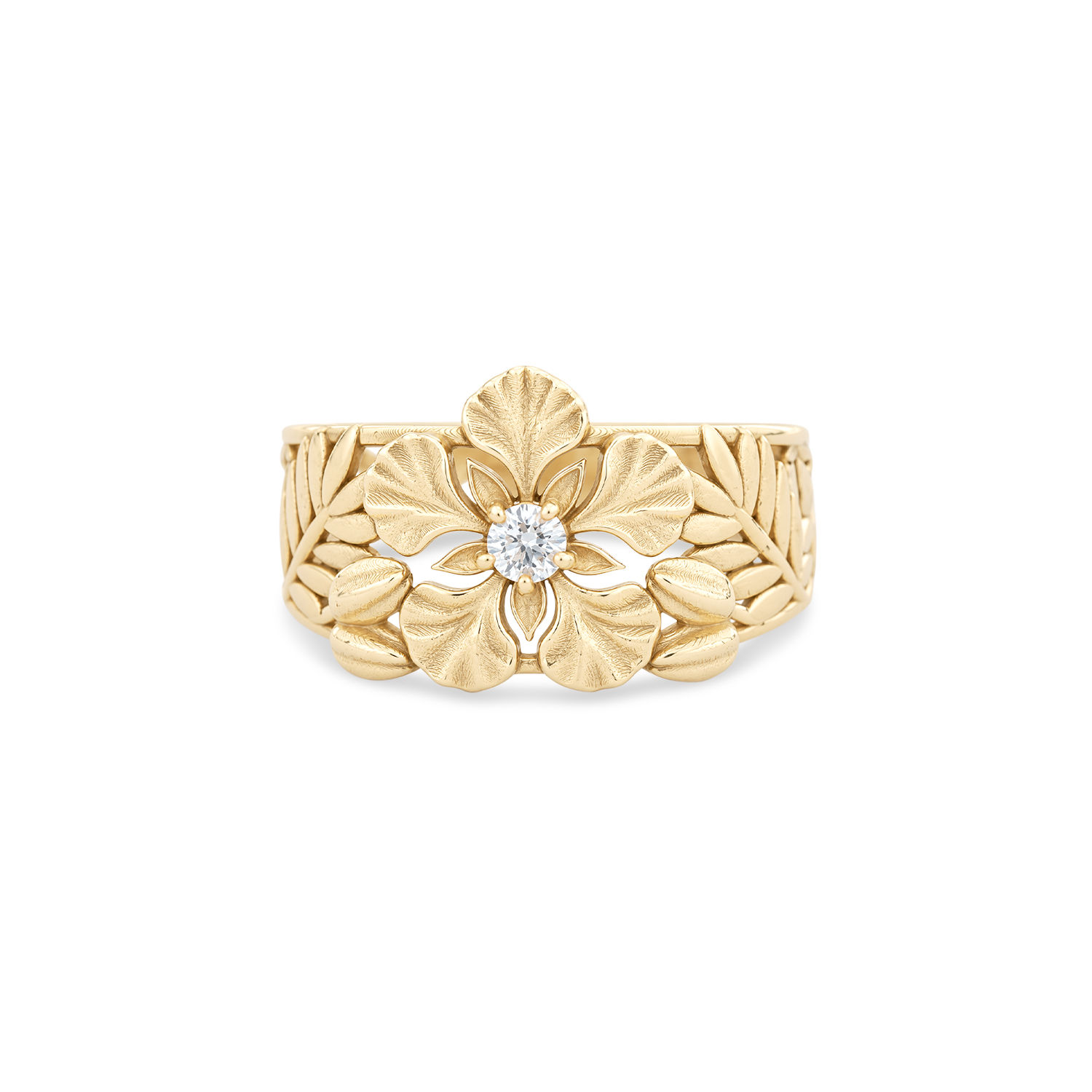 Blooming Flames Tapered Ring with diamond center