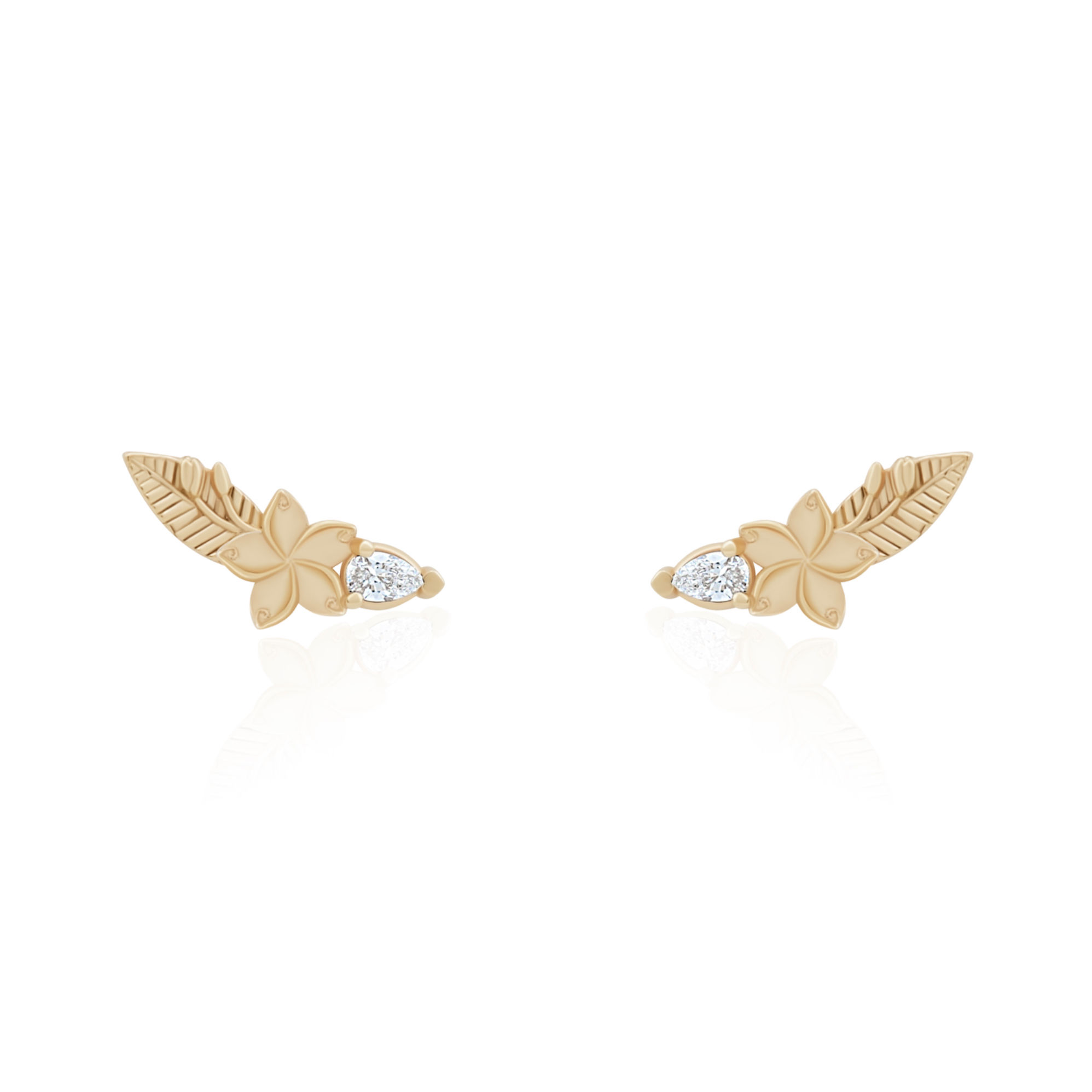 Promising Plumeria Climber Earrings with leaf and gem