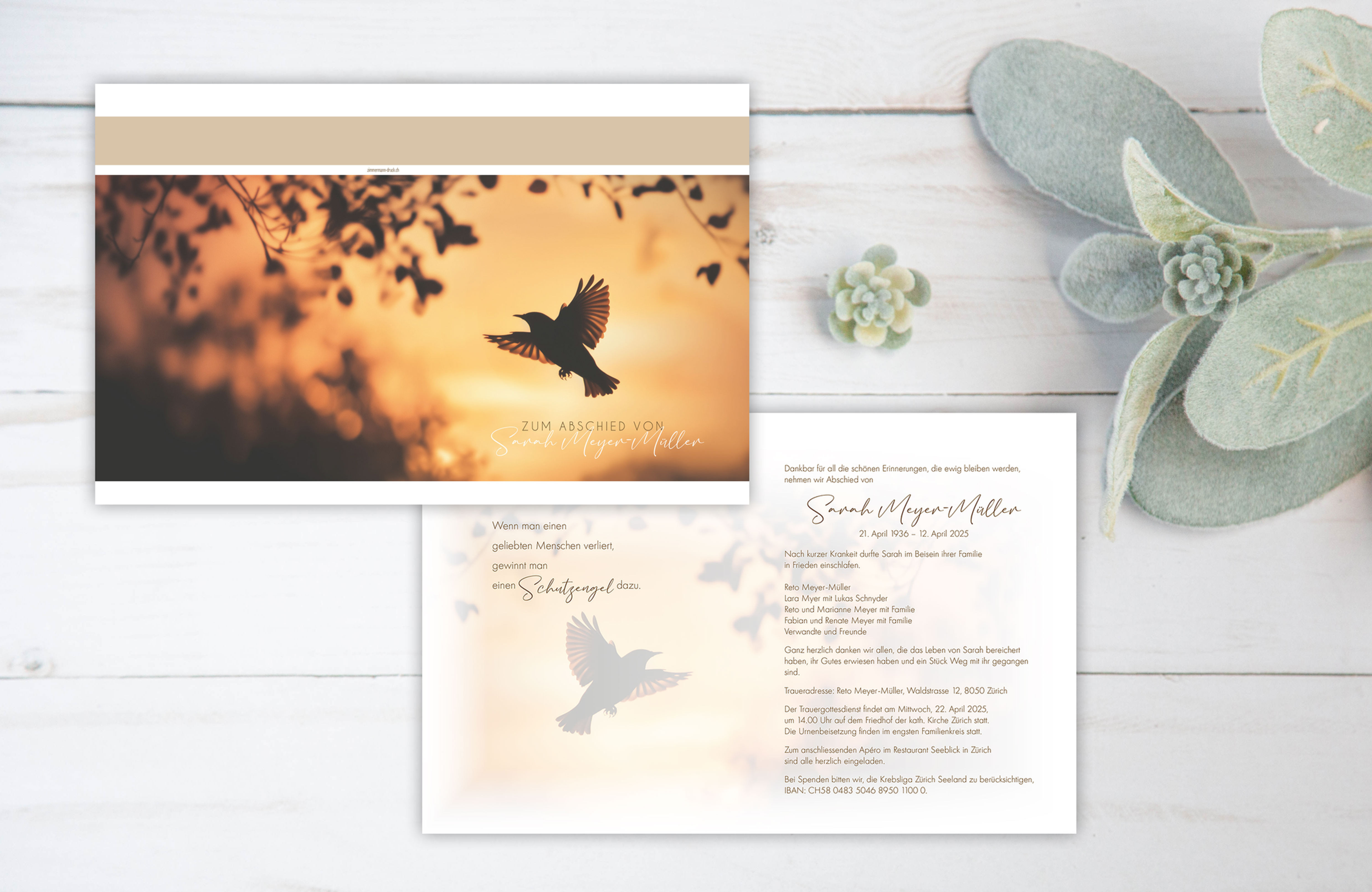 Trauerkarte individuell gestaltet online bestellen Schweiz