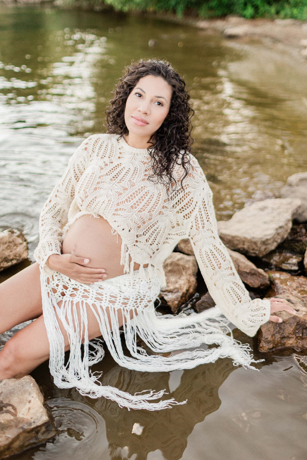 mom sitting in water