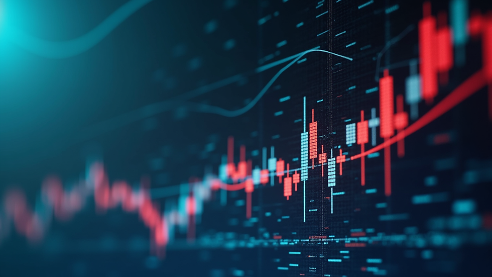 Eye-level view of a stock market chart displaying upward trends