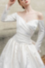 Model showing bodice detail of 1993 Vera Wang wedding dress