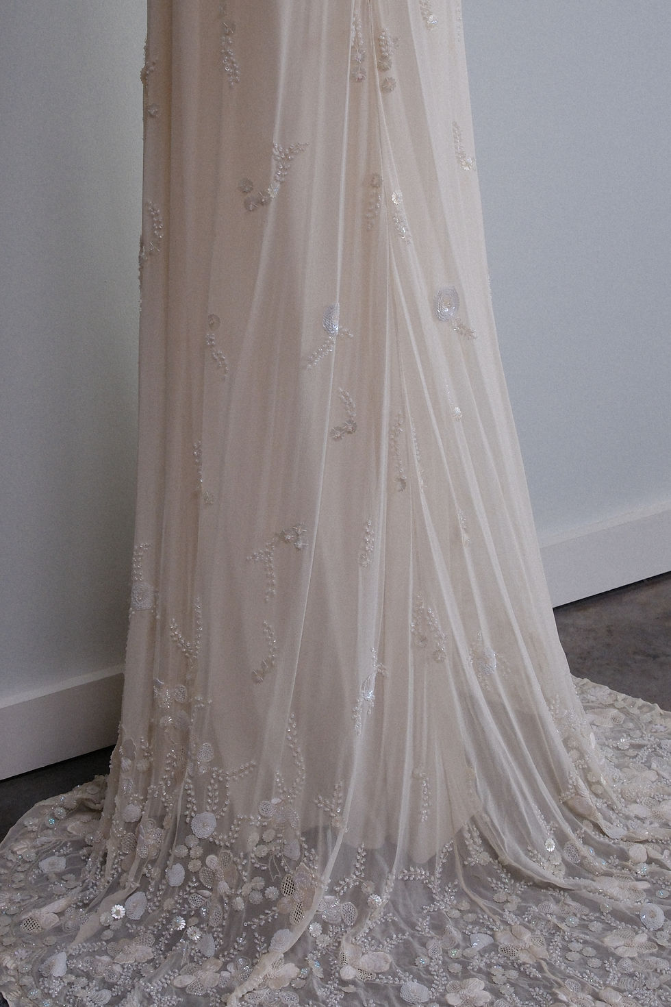 Thumbnail: Vintage Anne Barge wedding dress on dress form in Atlanta vintage bridal shop