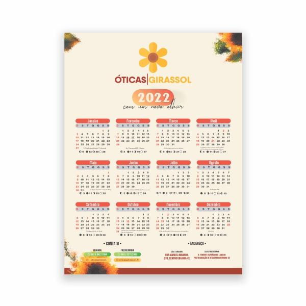 Calendário de Parede 9x15cm 250g 1000un Verniz UV Furo 3mm