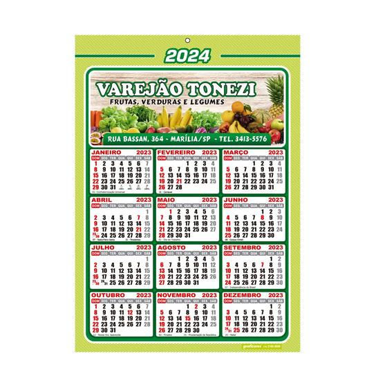 Calendário de Parede 15x18cm 250g 1000un Verniz UV Furo 3mm